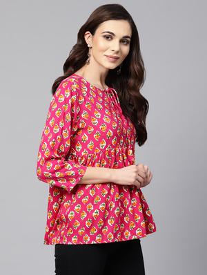tie up neck block print top - 16546613 - Standard Image - 2