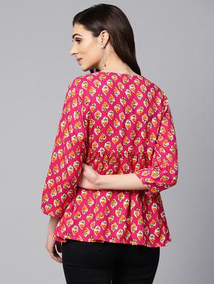 tie up neck block print top - 16546613 - Standard Image - 3