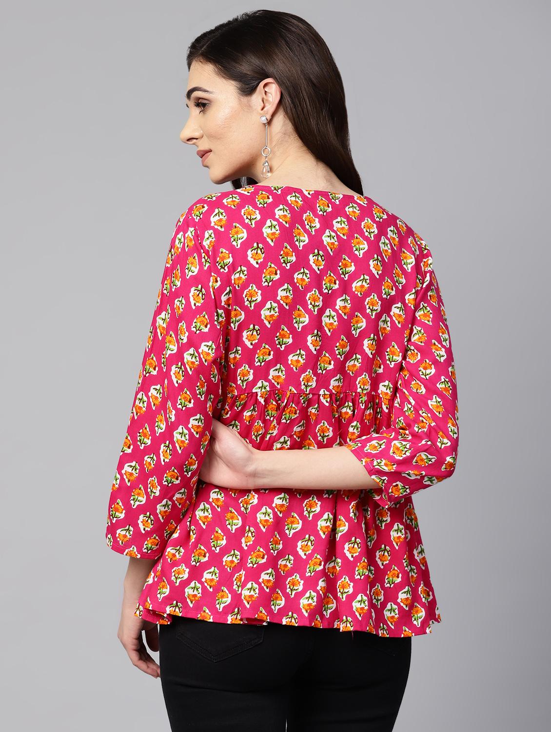 tie up neck block print top - 16546613 - Zoom Image - 3