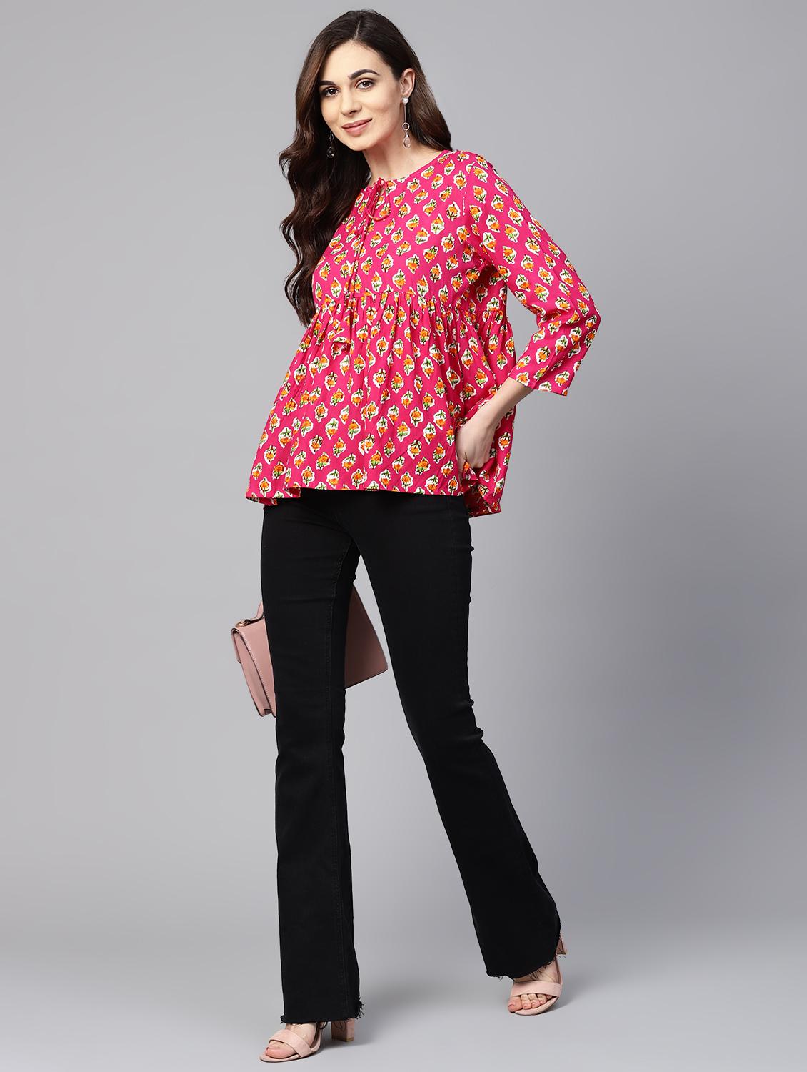 tie up neck block print top - 16546613 - Zoom Image - 4