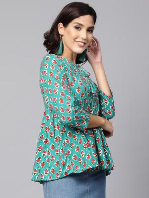 tie up neck block print top - 16546614 - Standard Image - 2