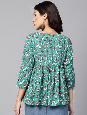 tie up neck block print top - 16546614 - Standard Image - 3