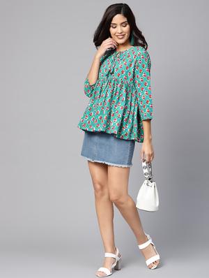 tie up neck block print top - 16546614 - Standard Image - 4