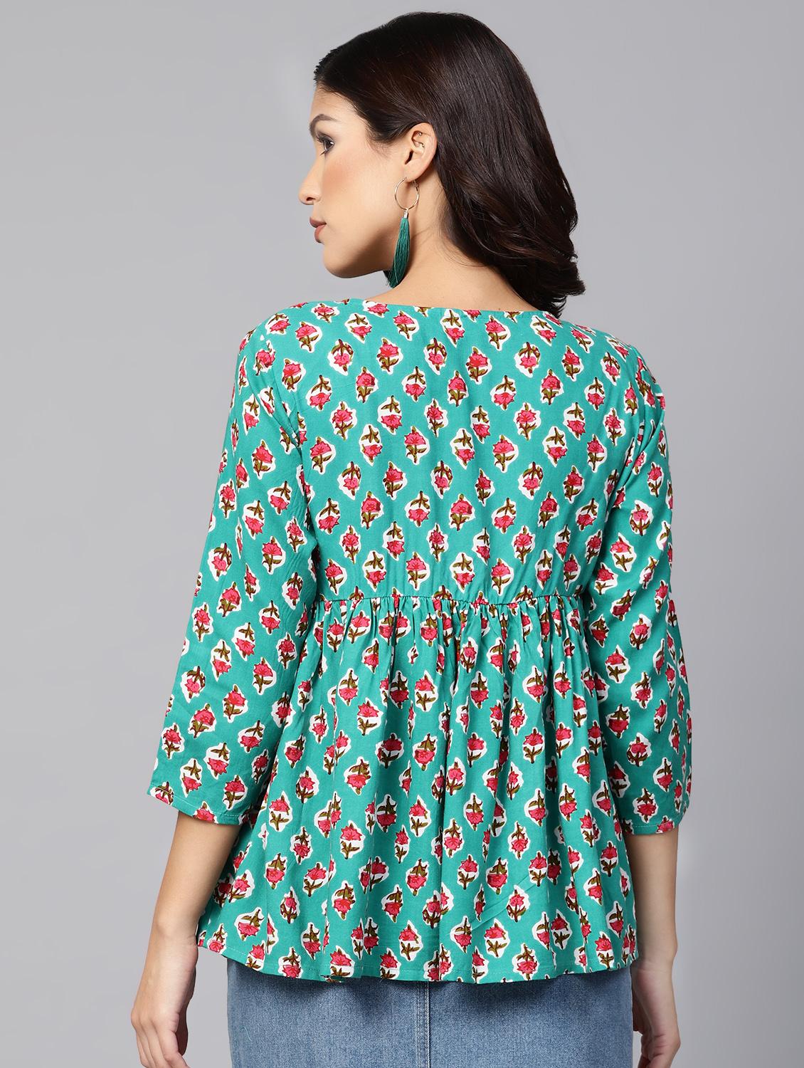 tie up neck block print top - 16546614 - Zoom Image - 3