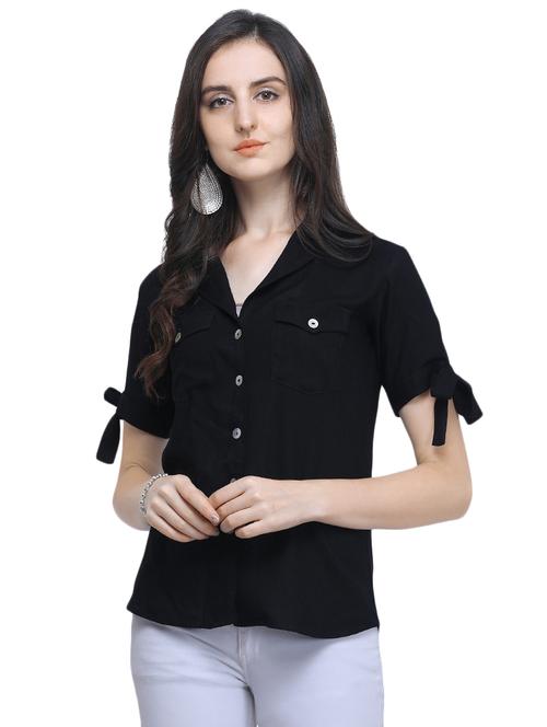 tie up sleeved lapel neck shirt - 16547011 - Standard Image - 1