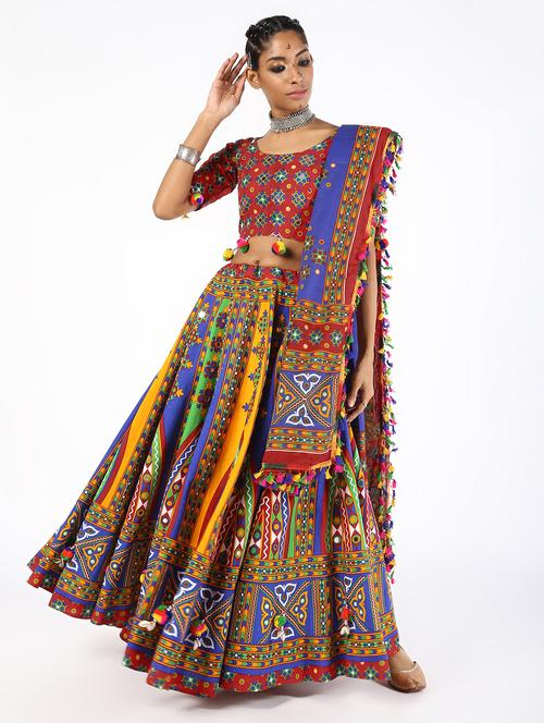 multi colored cotton flared lehenga - 16547268 - Standard Image - 1