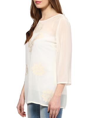 round neck embroidered top - 16547623 - Standard Image - 5