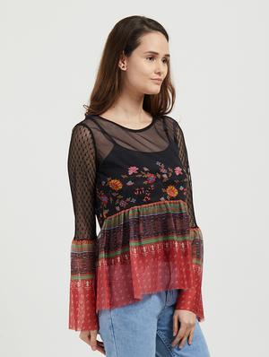 bell sleeved printed sheer top - 16547626 - Standard Image - 2