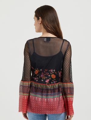 bell sleeved printed sheer top - 16547626 - Standard Image - 3