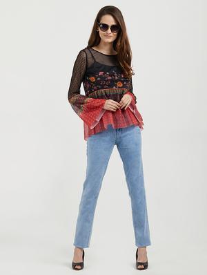 bell sleeved printed sheer top - 16547626 - Standard Image - 4
