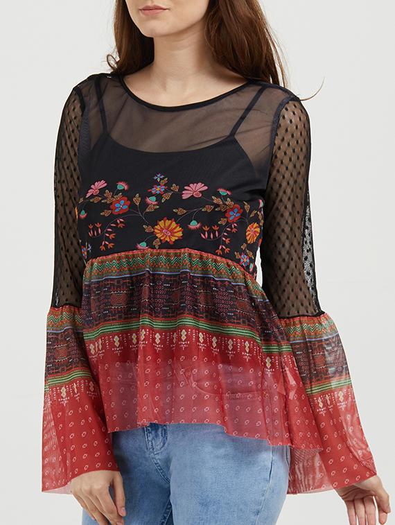 bell sleeved printed sheer top - 16547626 - Zoom Image - 5