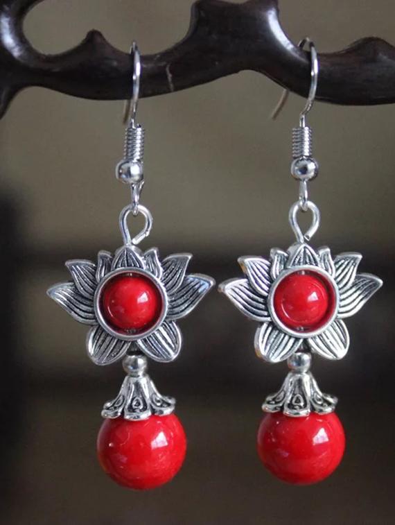 red silver plated drop earring - 16548120 - Zoom Image - 1