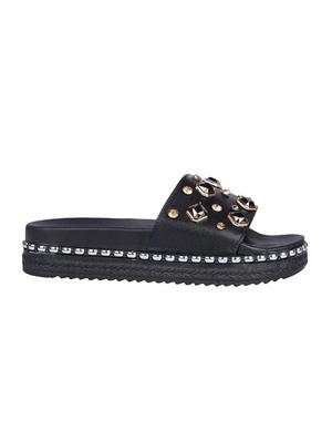 msc black leatherette slides flip flops - 16548856 - Standard Image - 2