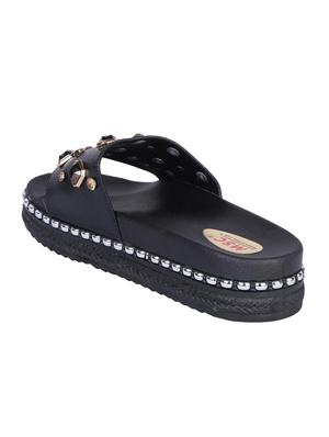 msc black leatherette slides flip flops - 16548856 - Standard Image - 3