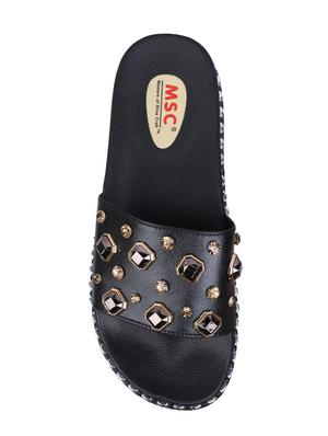 msc black leatherette slides flip flops - 16548856 - Standard Image - 4