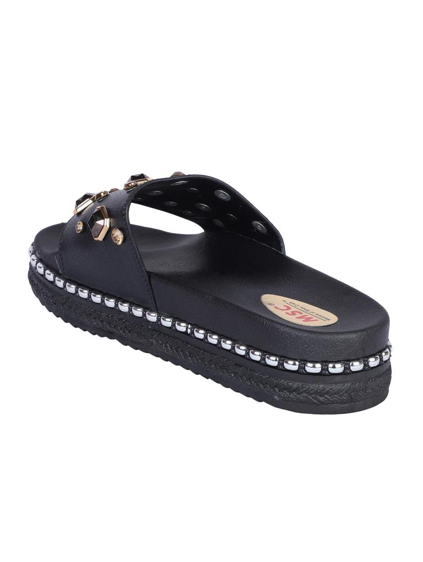 msc black leatherette slides flip flops - 16548856 - Zoom Image - 3