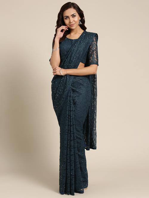 solid net saree with blouse - 16549464 - Standard Image - 1