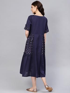button detail printed a-line dress - 16549650 - Standard Image - 3