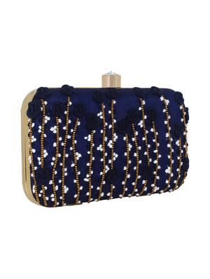blue faux silk structured clutch - 16550296 - Standard Image - 4