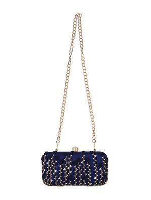 blue faux silk structured clutch - 16550296 - Standard Image - 5