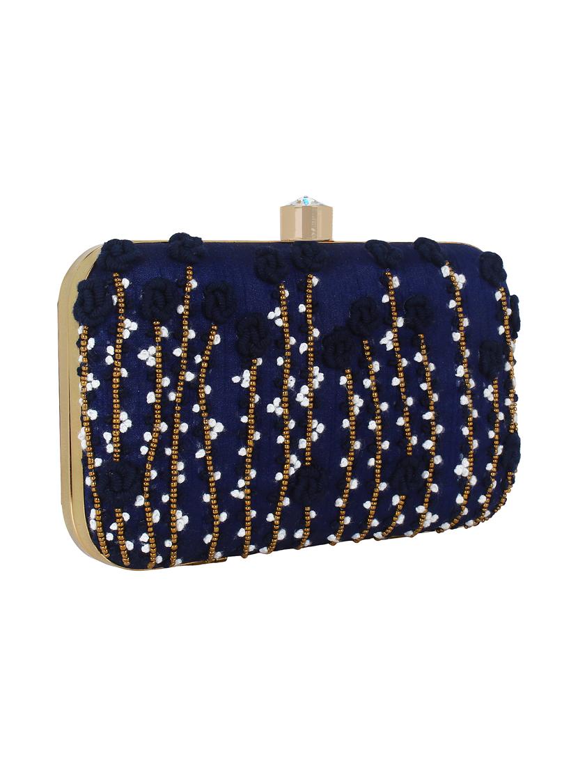 blue faux silk structured clutch - 16550296 - Zoom Image - 4