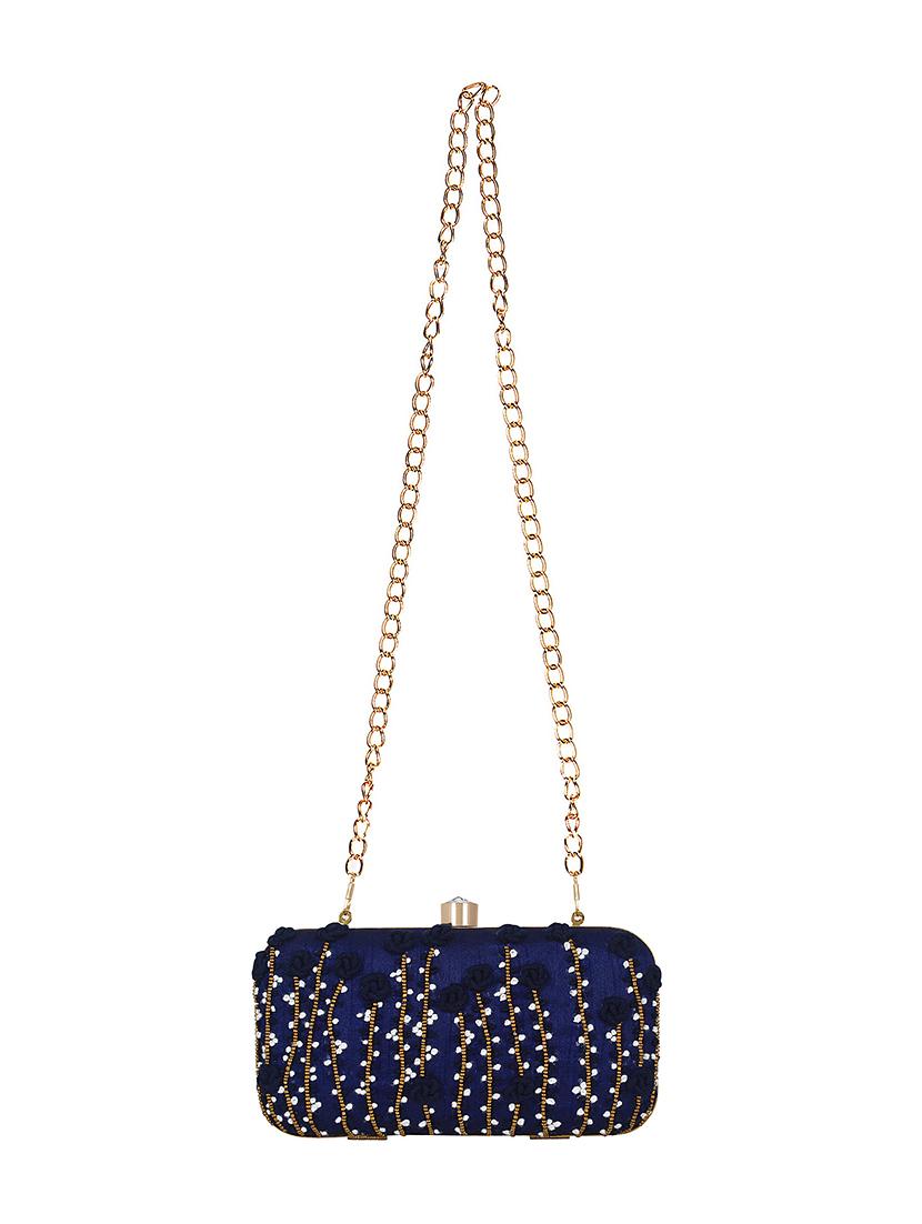 blue faux silk structured clutch - 16550296 - Zoom Image - 5