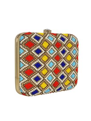 multi colored faux silk structured clutch - 16550301 - Standard Image - 4