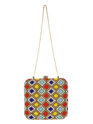 multi colored faux silk structured clutch - 16550301 - Standard Image - 5