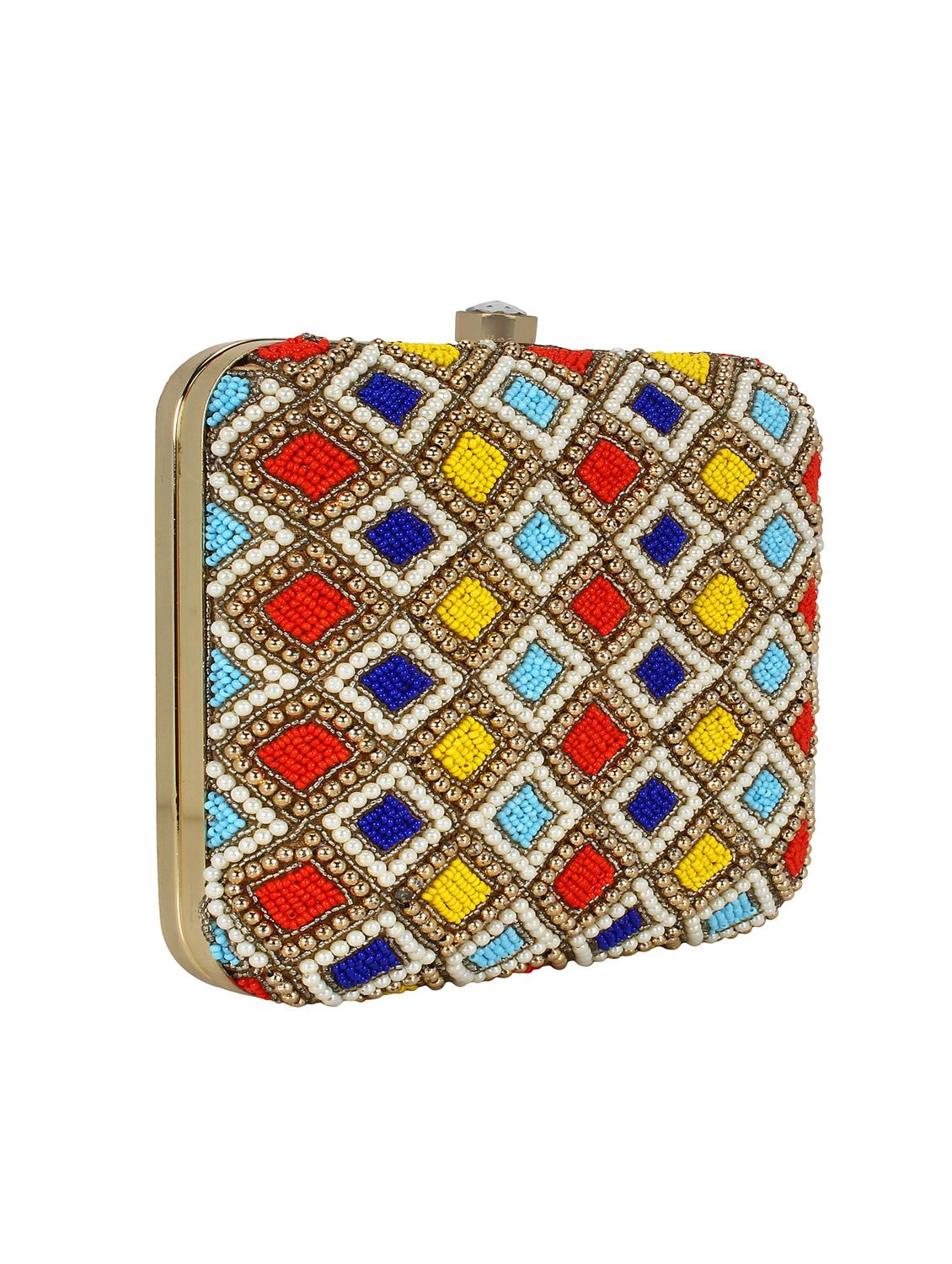 multi colored faux silk structured clutch - 16550301 - Zoom Image - 4