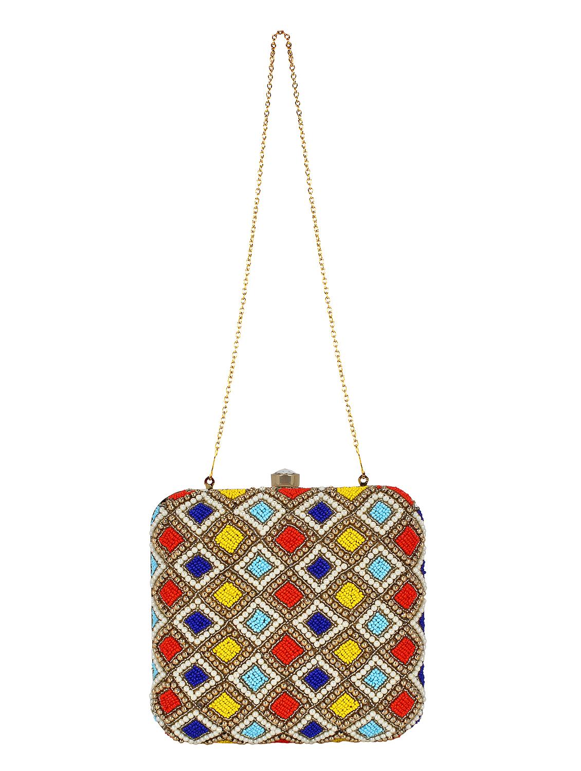 multi colored faux silk structured clutch - 16550301 - Zoom Image - 5