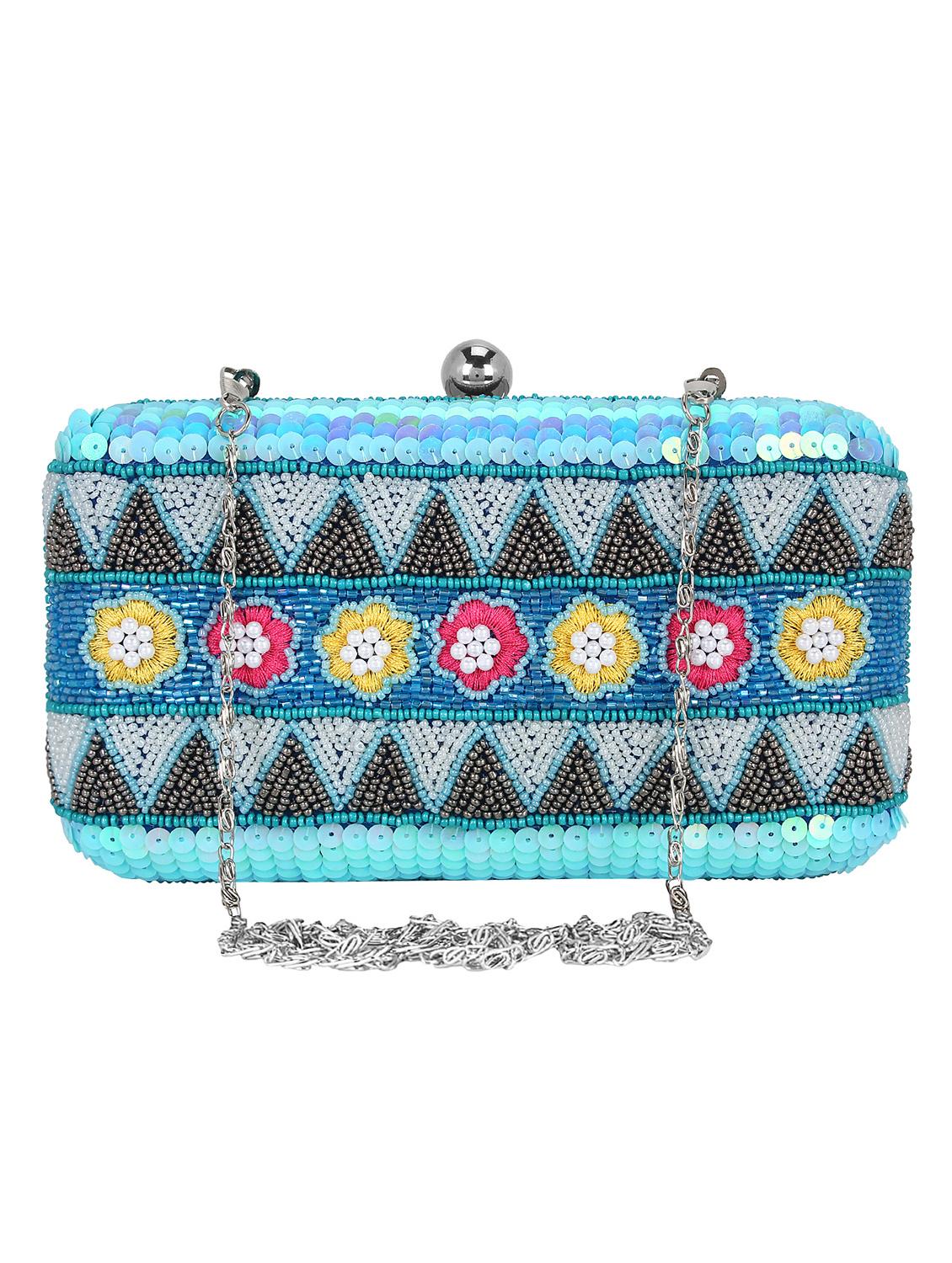 blue faux silk structured clutch - 16550303 - Zoom Image - 1