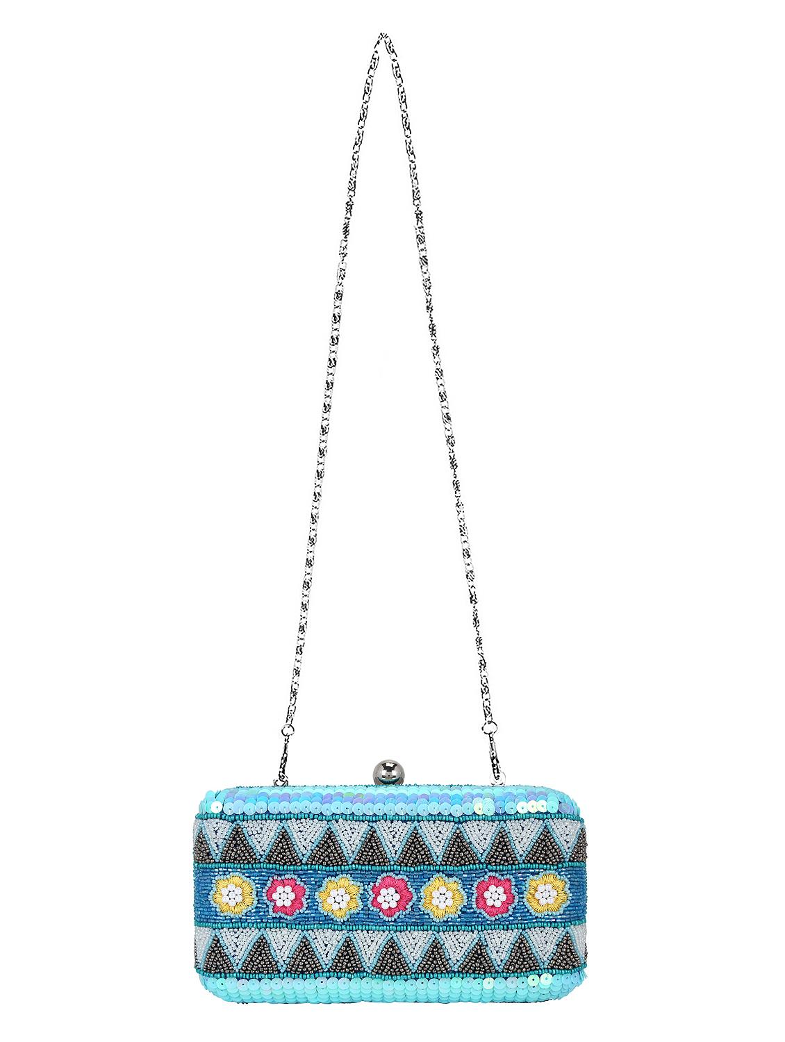 blue faux silk structured clutch - 16550303 - Zoom Image - 5