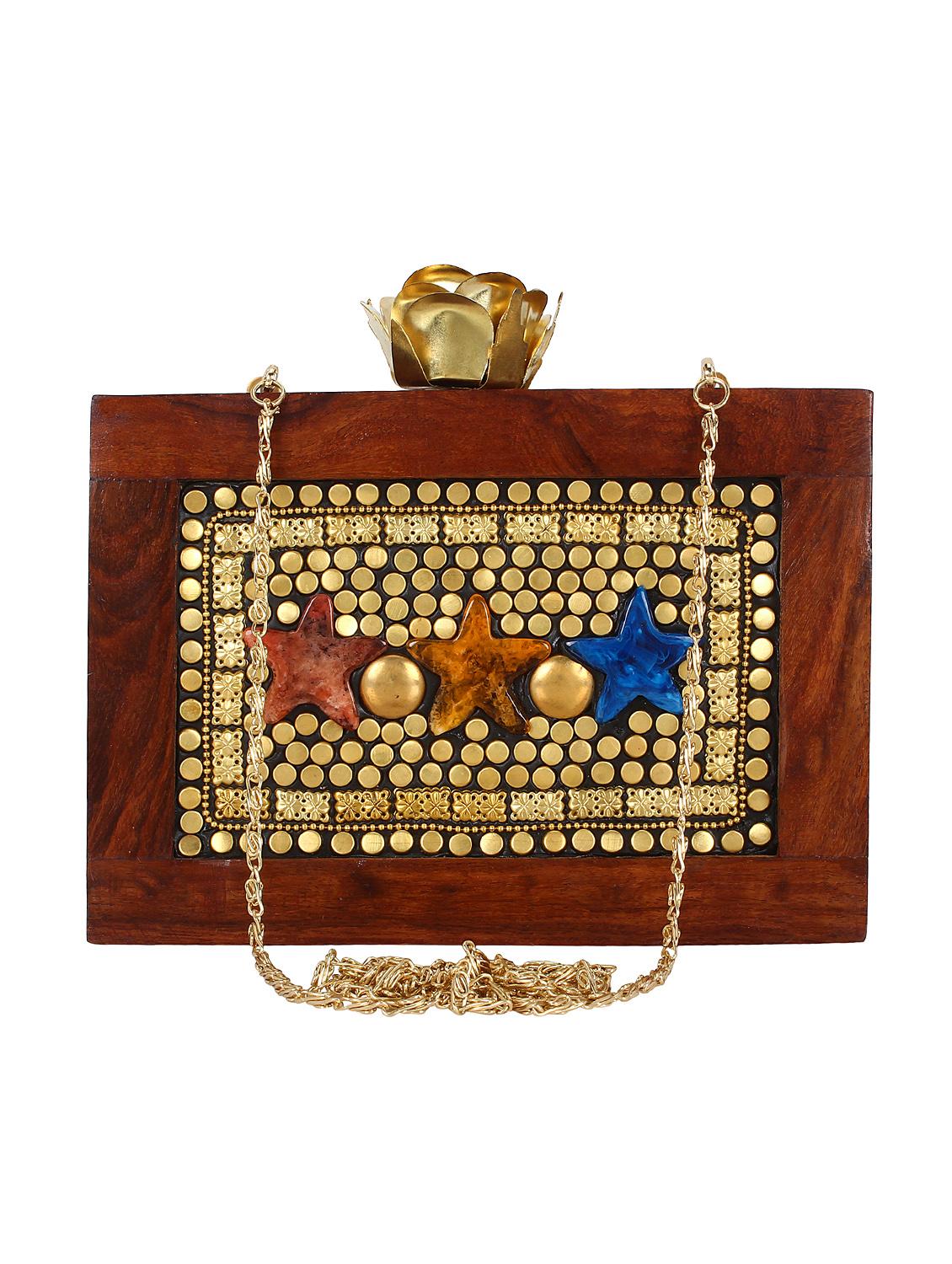 brown wood structured clutch - 16550305 - Zoom Image - 1