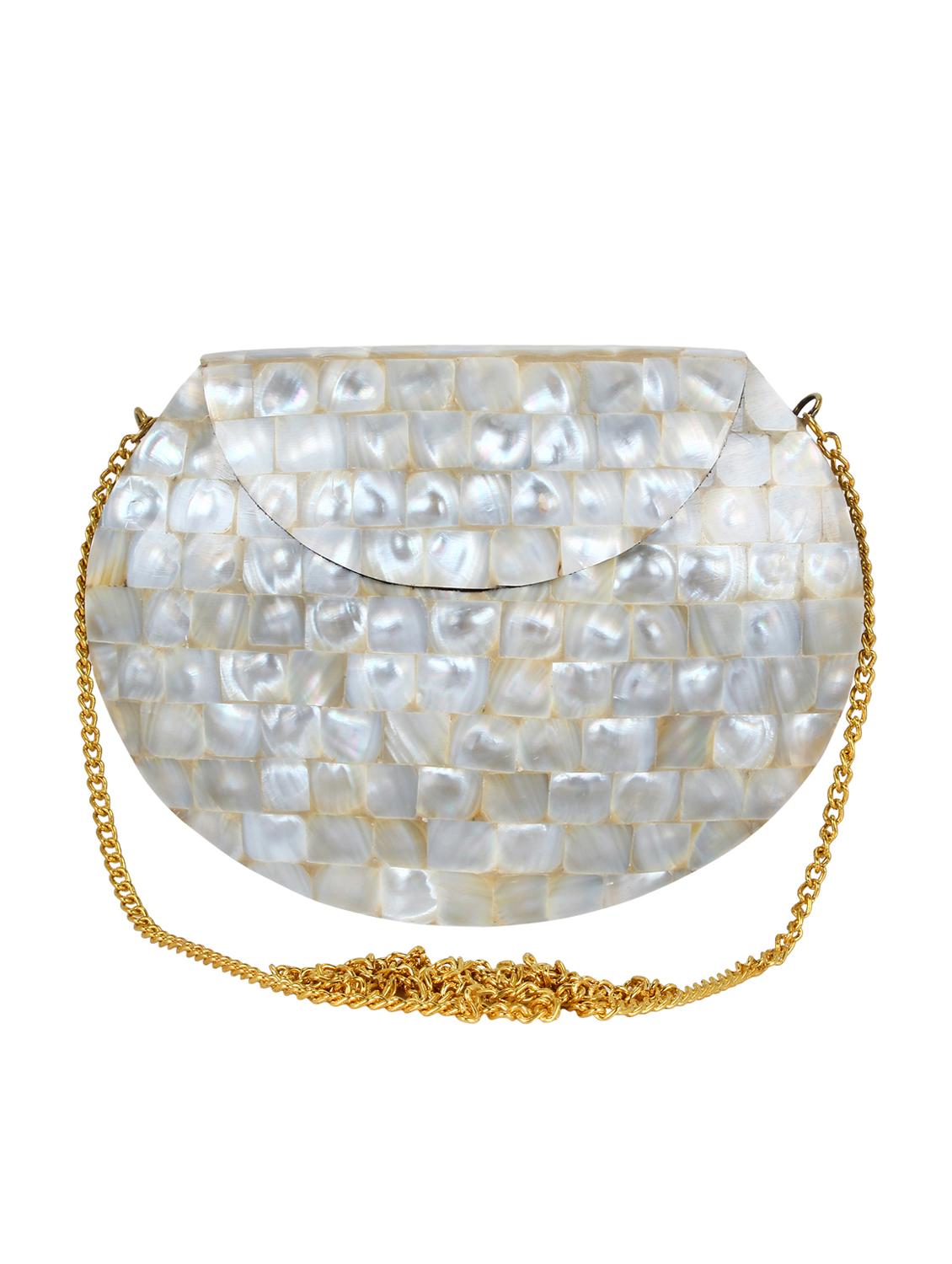 white metal structured clutch - 16550309 - Zoom Image - 1