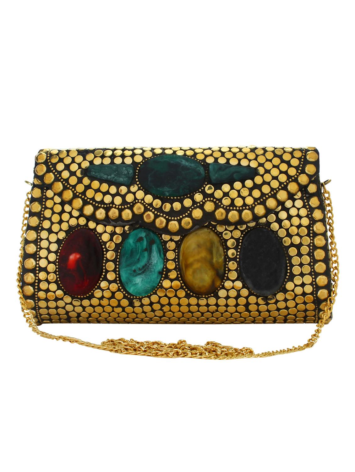 gold metal structured clutch - 16550314 - Zoom Image - 1