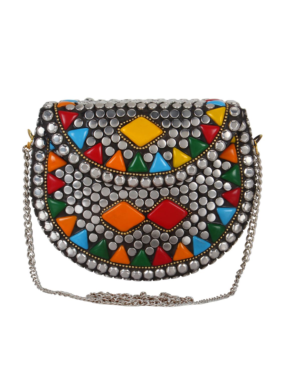 silver metal structured clutch - 16550315 - Zoom Image - 1