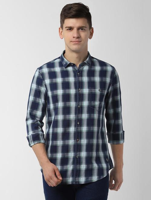 navy blue checkered casual shirt - 16551296 - Standard Image - 1