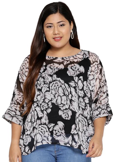 round neck floral plus top - 16551773 - Standard Image - 1