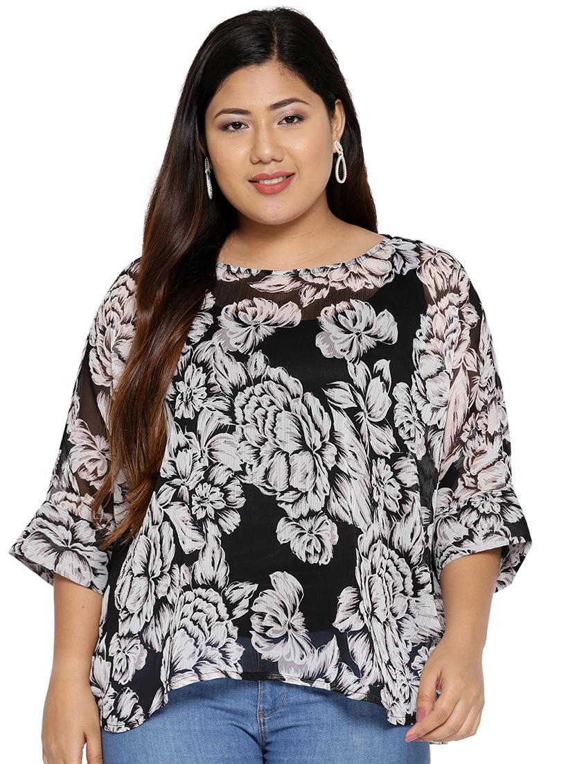 round neck floral plus top - 16551773 - Zoom Image - 1