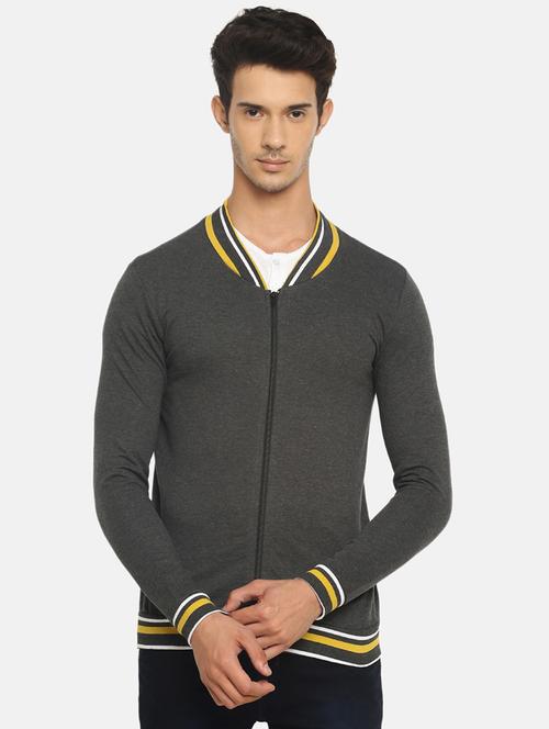 grey solid casual jacket - 16552029 - Standard Image - 1
