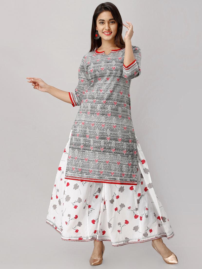 printed kurta with palazzo set - 16552063 - Zoom Image - 1