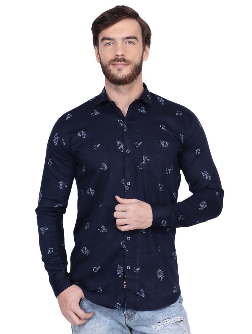 navy blue printed casual shirt - 16552077 - Zoom Image - 1