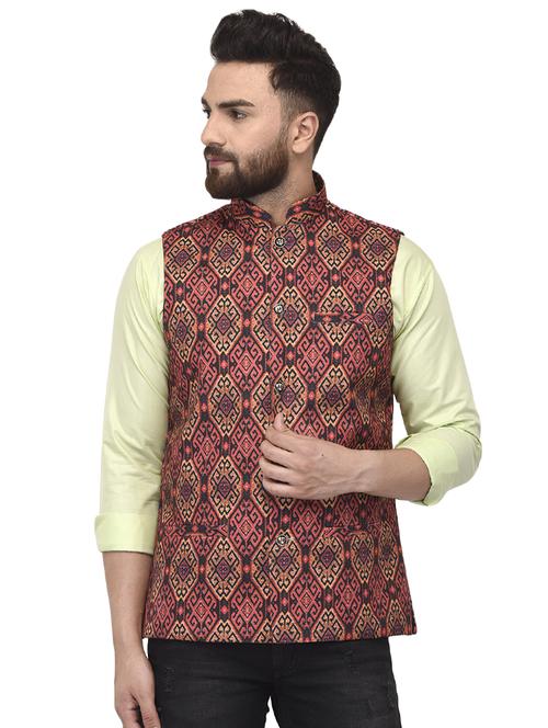 multi colored printed nehru jacket - 16552150 - Standard Image - 1