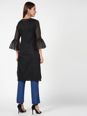 bell sleeves chanderi straight kurta - 16552171 - Standard Image - 4