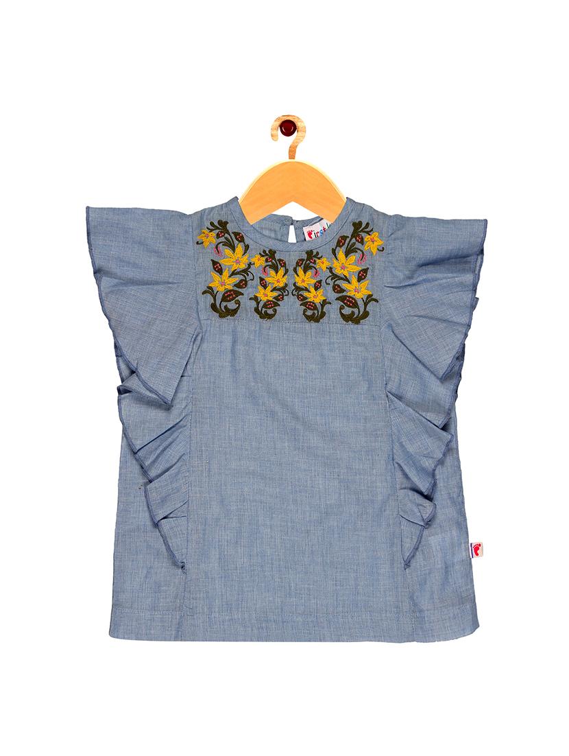frill trim floral embroidered top - 16553059 - Zoom Image - 1