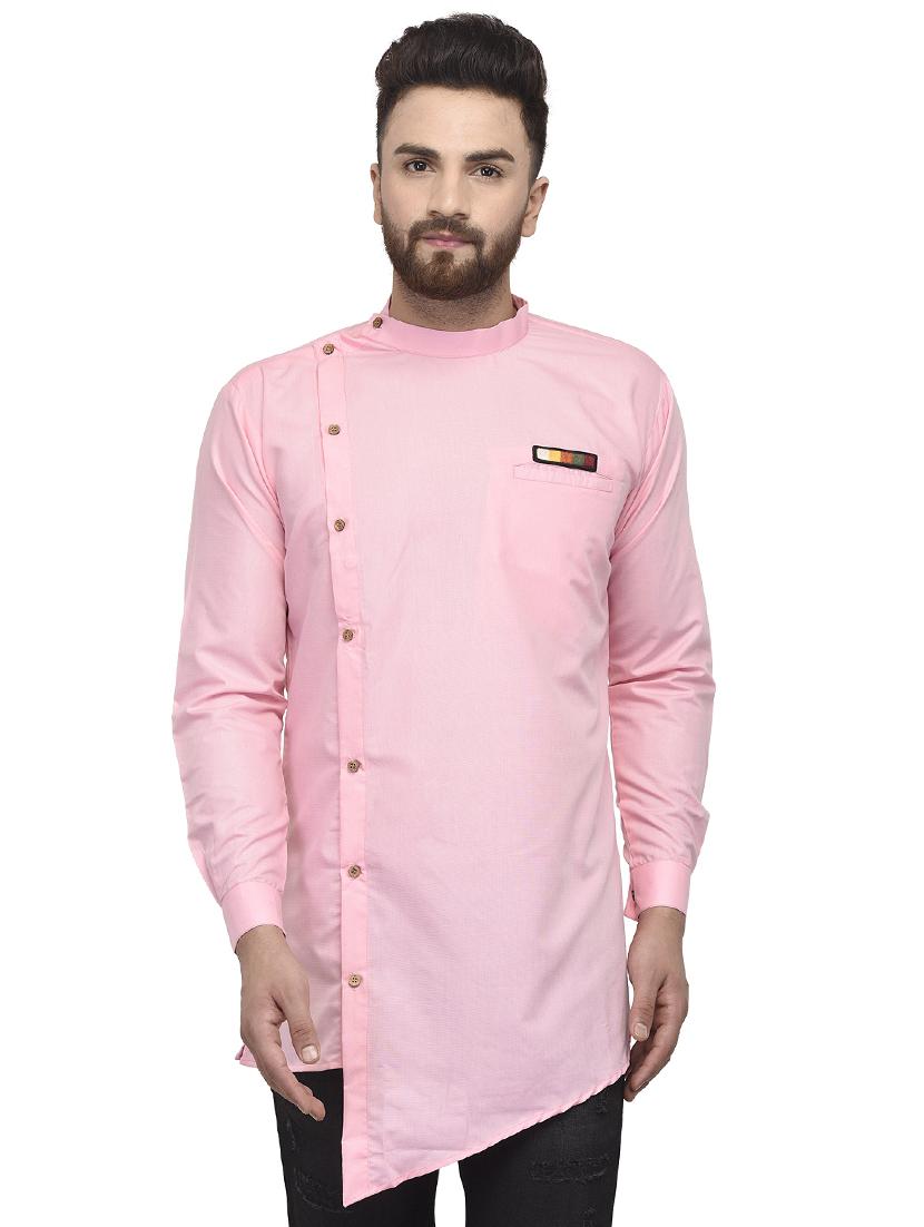 pink solid asymmetric short kurta - 16553193 - Zoom Image - 1