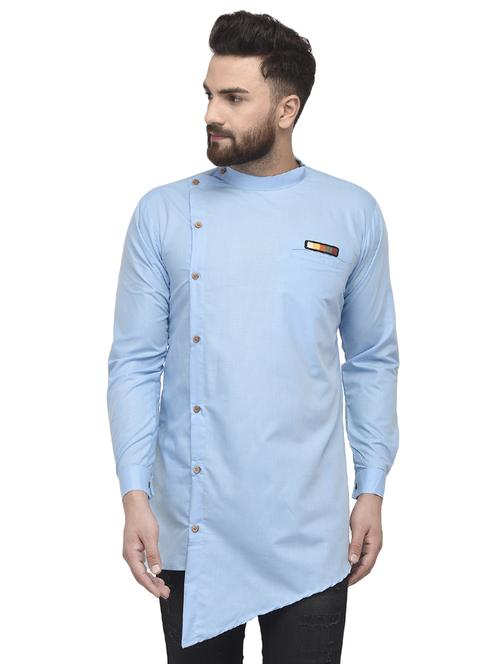 light blue solid asymmetric short kurta - 16553194 - Standard Image - 1