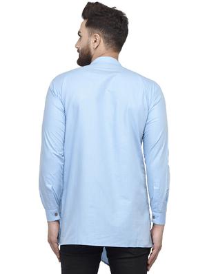 light blue solid asymmetric short kurta - 16553194 - Standard Image - 3