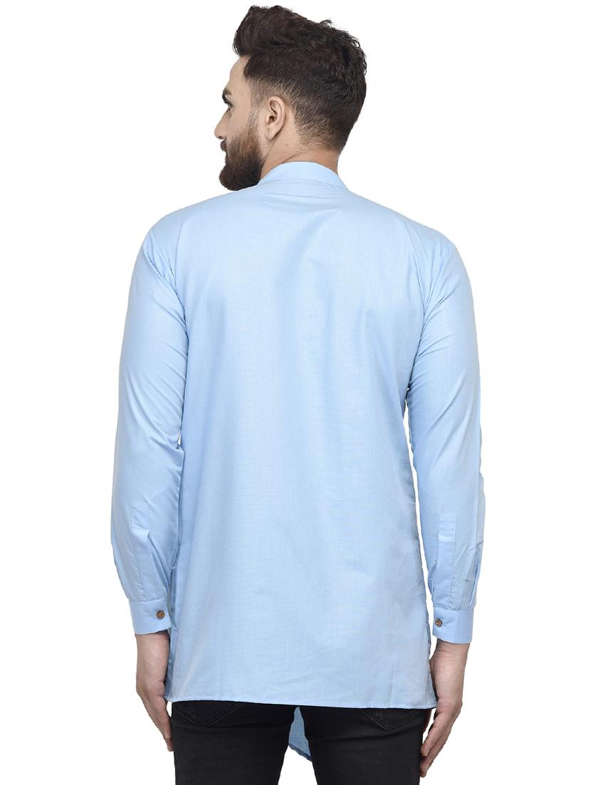 light blue solid asymmetric short kurta - 16553194 - Zoom Image - 3