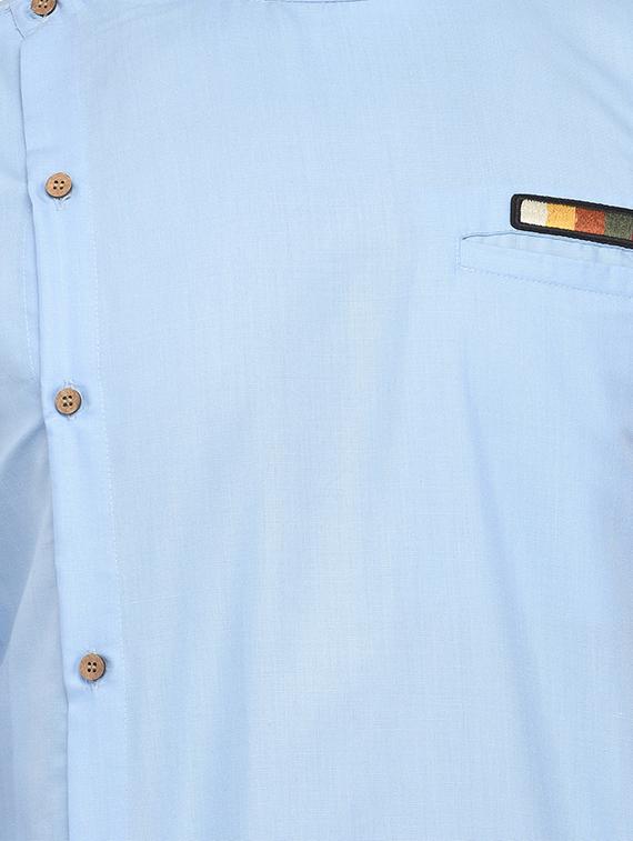 light blue solid asymmetric short kurta - 16553194 - Zoom Image - 5